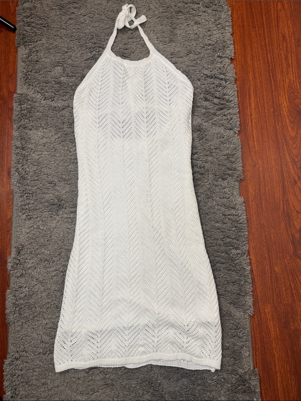 En;semble White Crochet Knit Halter Midi Dress - Size Small - NWOT Fully Lined